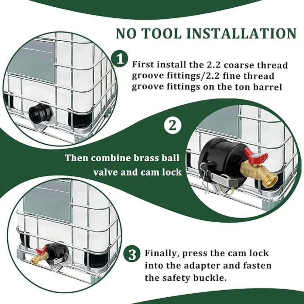 2 Inch Cam Lock IBC Tote Adapter With Brass Hose Faucet For Garden Irrigation Water Tank Storage Rain Collection System