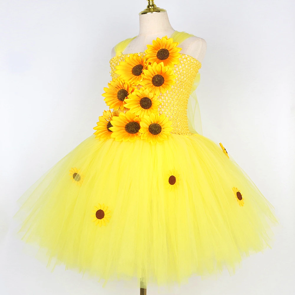 Yellow Sunflowers Costumes for Girls Fall Auturmn Fairy Outfit Flower Girl Dresses Kids Christmas Halloween Tutus Party Clothes