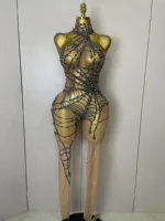 STOCK 2025Women Sparkly Diamond Sexy Mesh Jumpsuit Nightclub Bar Party Show Gogo Dancer Clothing Drag Queen Outfit Stage Costume - Image 4