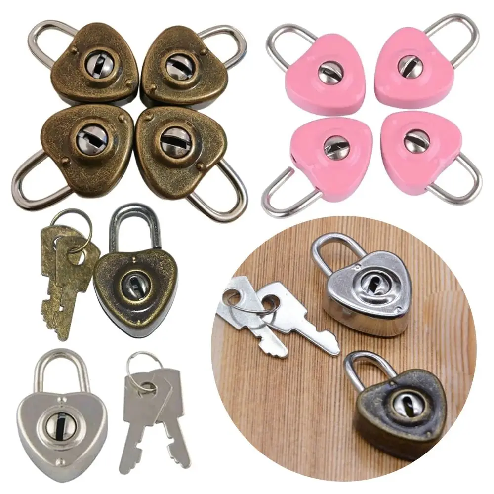 1Set Luggage Lock Archaize Padlocks Heart Shaped With Key Security Key Lock Portable Old Antique Vintage Style Journal Book Lock