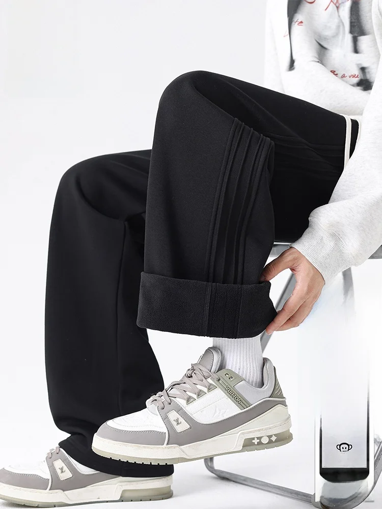 

PaulFrank Winter Fce Lined Bla Sports Casual Pants Men's Loose Wide Leg Long Trousers Comfortable Loose Fit Polyester Fiber