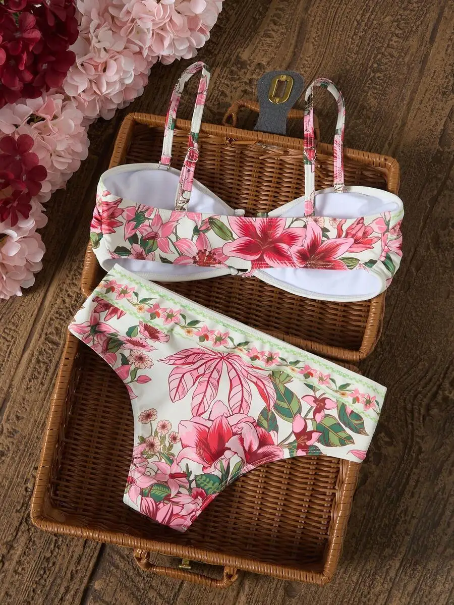 

Womens Floral Print Two Piece Bikini Swimsuit For Beach Vacation