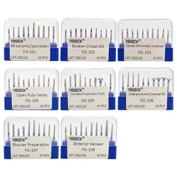 10Pcs/Set Dental Diamond Burs High Speed Polishing Drill Bits Set Dentistry Materials 8 Types Optional