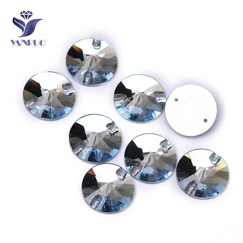 YANRUO 3200 All Sizes Lt.Sapphire Rivoli Sewing Strasses Glass Flatback Rhinestone Sew On Crystal For Garment Accessories