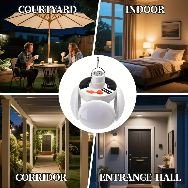 مصباح شمسي قابل لإعادة الشحن، فانوس تخييم محمول، مصباح LED قابل للطي مع خطاف إضاءة متعدد الزوايا، طوارئ خارجية #5