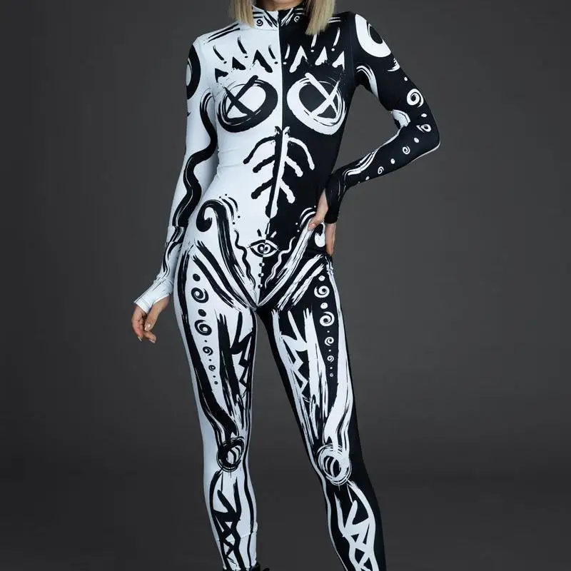 Sexy Damen Psychedelischer Netz-Cosplay-Jumpsuit Horror Halloween Festival Party Bodysuit Karneval Bühnenauftritt Eng Anliegend – Detail 38