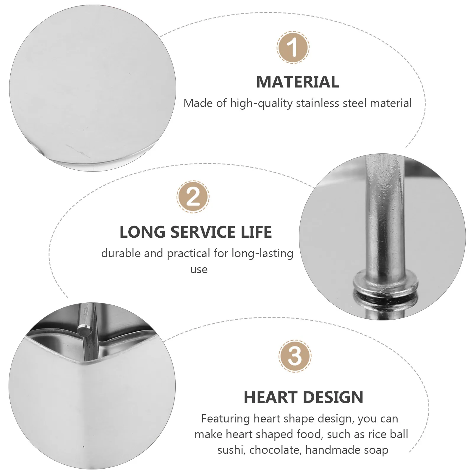 

1Set Rice Ball Mold Stainless Steel Heart Shape DIY Mold for Sushi Rice Chocolate Baking Kitchen Kitchen Food Maker