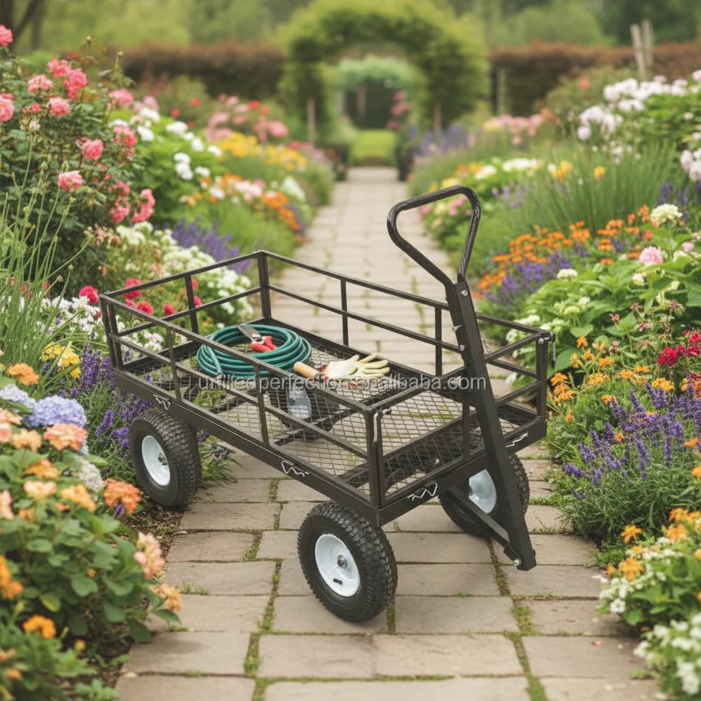 Heavy Duty 1200 LBS Steel Garden Cart Utility Metal Wagon Removable Mesh Sides Flat Bed Yard Wagon for Farm Customizable OEM