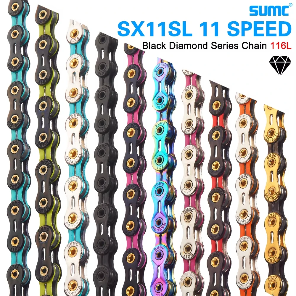 11 Speed Bike Chain SUMC SX11SL 116 Links with Missing Link, for MTB Mountain & Road Bike, Diamond Color Bicycle Chain,