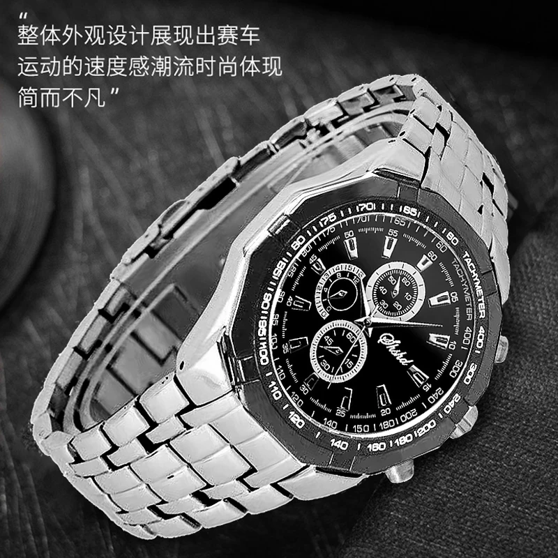 Wokai Hoge Kwaliteit Fashion Business Stalen Band Mannen Quartz Horloge Grote Wijzerplaat Drie Ogen Waterdicht Luxe Klok Retro Classic