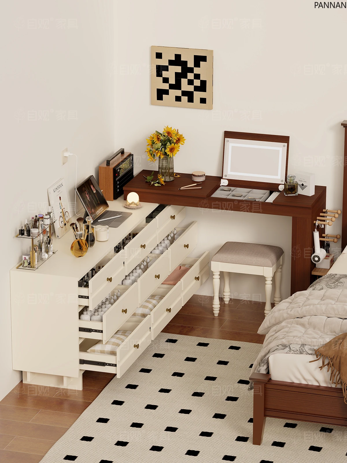 

Medieval dresser, six-chest cabinet, telescopic combination L-shaped flip-top cosmetic table, bedroom, bedside jewelry cabinet