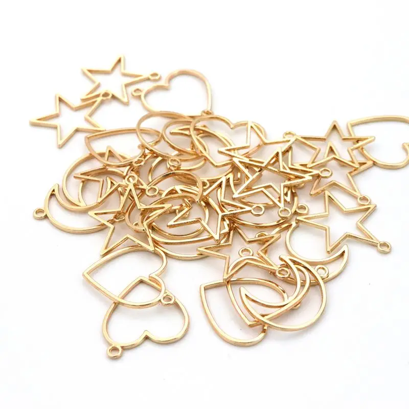 50pcs Mixed Star Moon Heart Earring Charm Metal Mold For Jewelry Making Diy Accessories Supplies Bracelet Pendant Wholesale