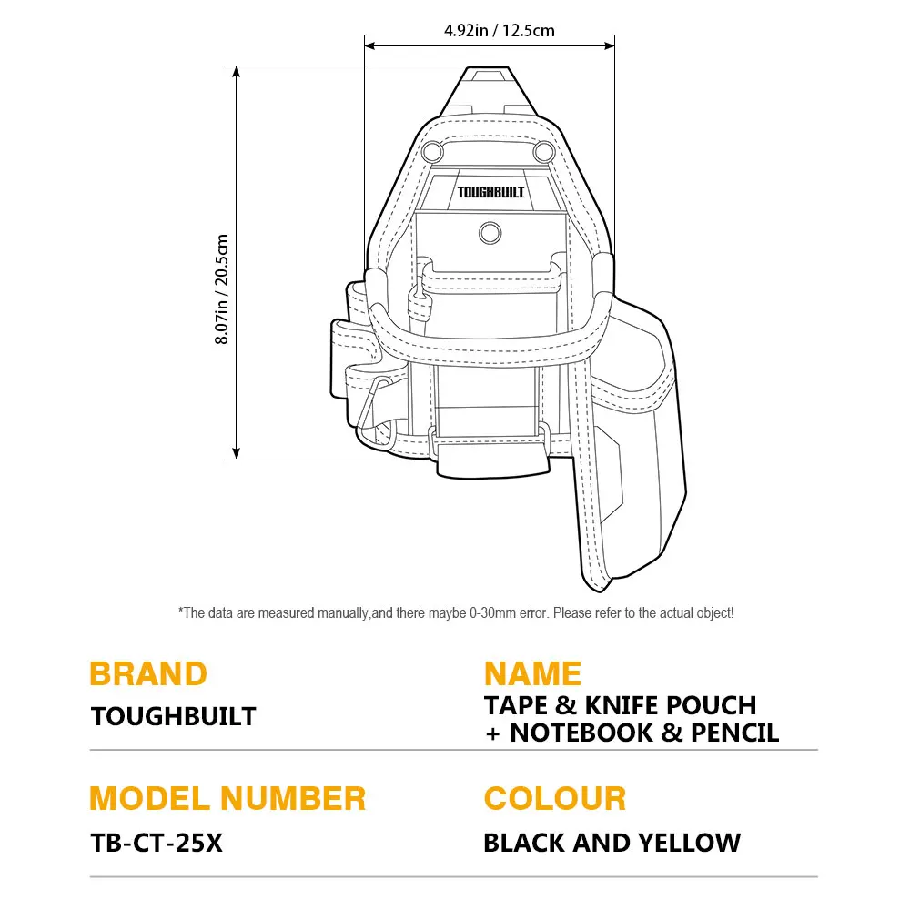 1 pezzo Toughbuilt ClipTech Hub: custodia professionale a 7 tasche con custodia per notebook, matite e coltelli. Costruzione durevole a 6 strati