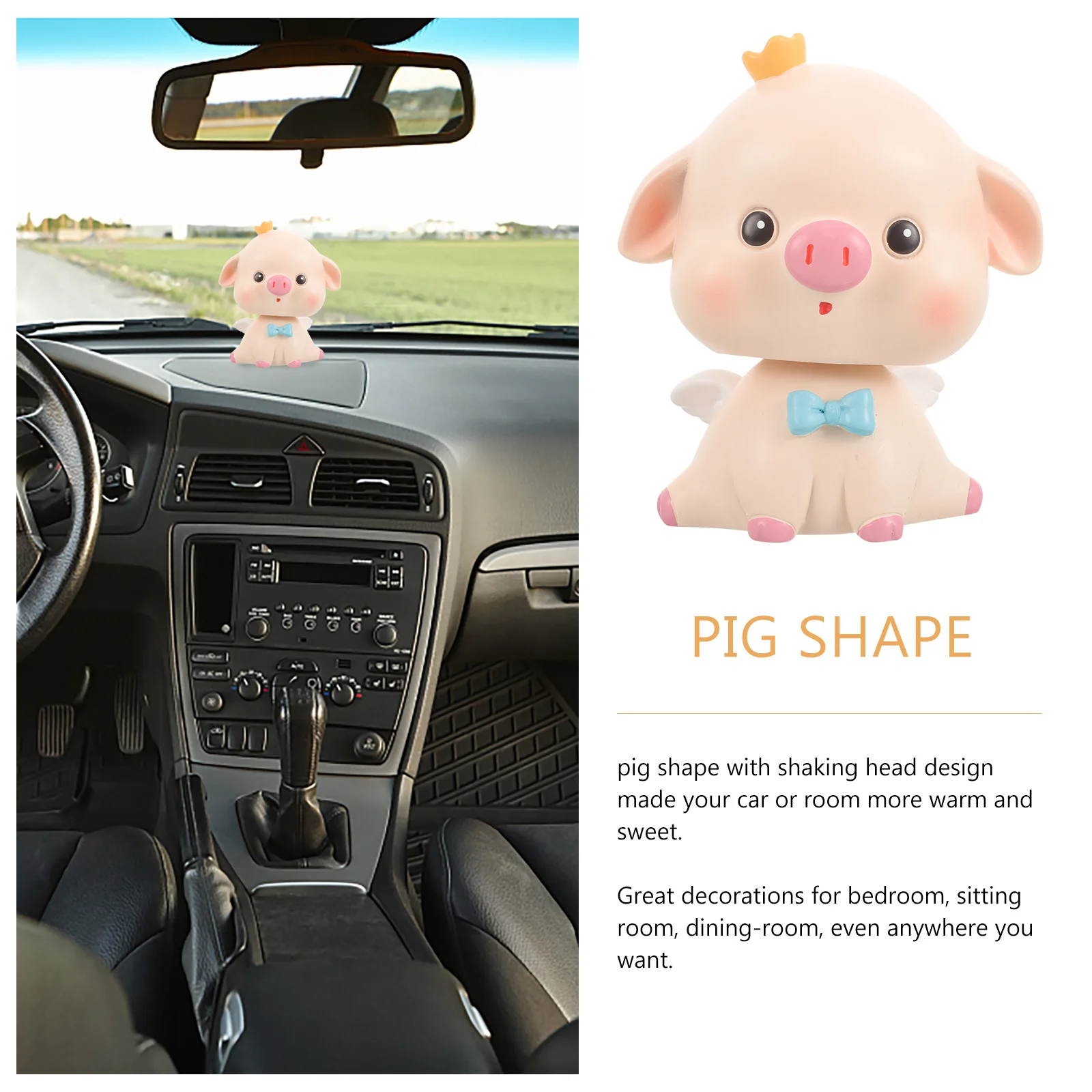 

1Pcs Shaking Head Pig Car Interior Decor Resin Craft for and Vehicle Accessories Warm Sweet