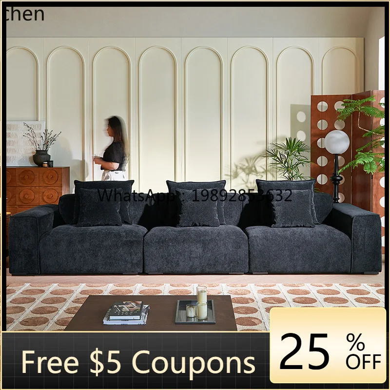 

retro tofu block sofa straight row chenille fabric minimalist down small apartment living room