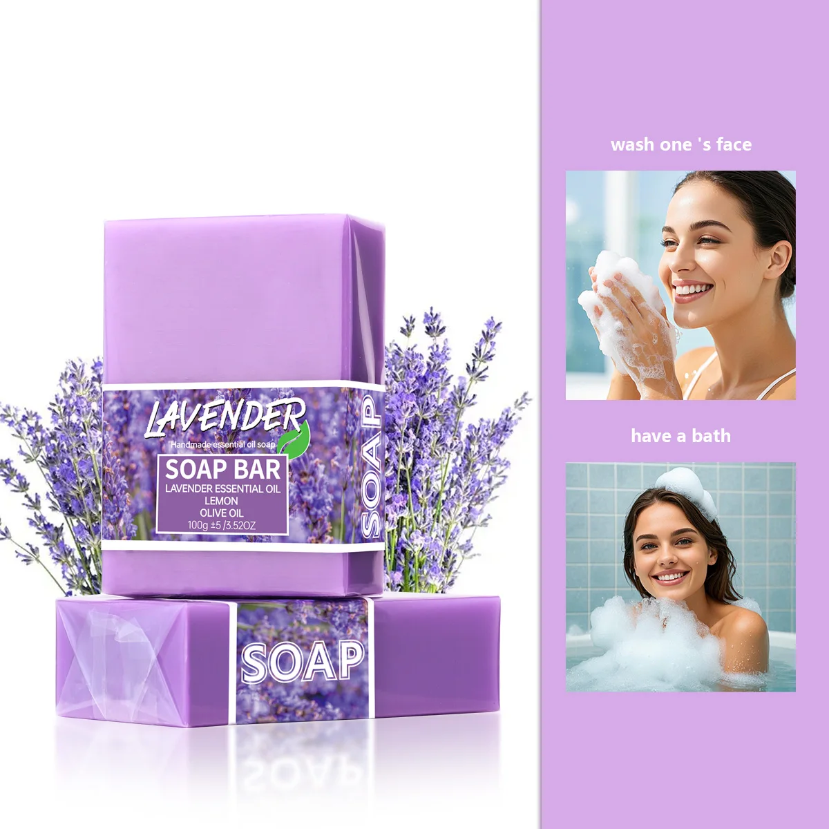 100g 라벤더 오일 수제 글리세린 비누 바 바디 페이스 비누 딥 클렌징 화이트닝 비누 (허니 심황 로즈 포함)