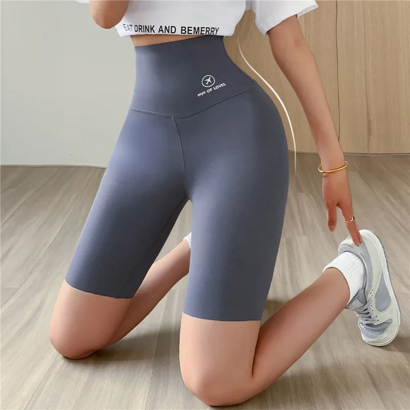 Seamless Biker Shorts Women Fitness Casual High Waist Fashion Summer Slim Knee-Length Bottoms Black Cycling Shorts Streetwear