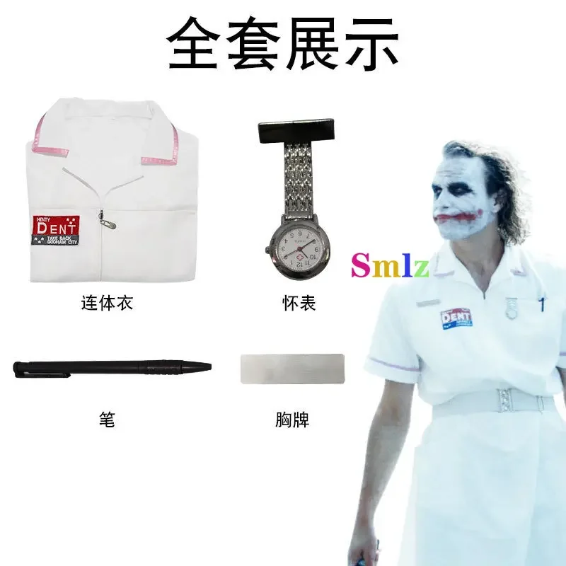 Costume de Cosplay du film Joker, uniforme d'infirmière Jack, robe de chauve-souris effrayante, montre de poche, stylo, ensemble d'Halloween