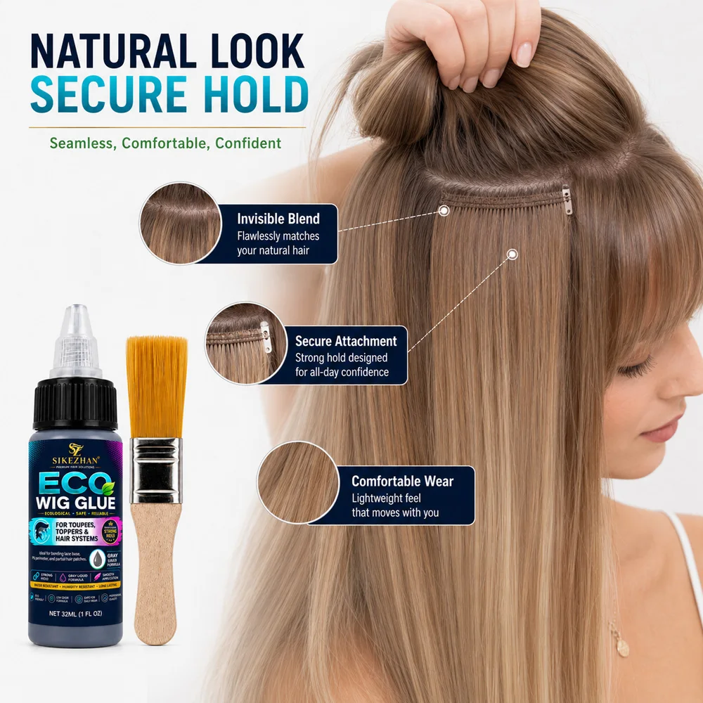 SIKEZHAN Gray Liquid Wig Glue with Applicator Brush for Toupee Hair System Lace Base PU Edge Hair Topper and Partial Hairpiece - view 5