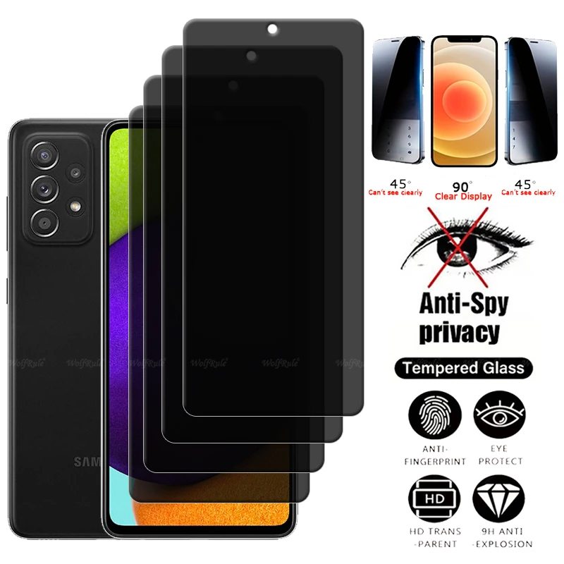 4Pcs For Samsung A52 Glass Samsung Galaxy A52 Tempered Glass 9H HD Privacy Anti-Spy Cover Glue Screen Protector Samsung A52 A 52