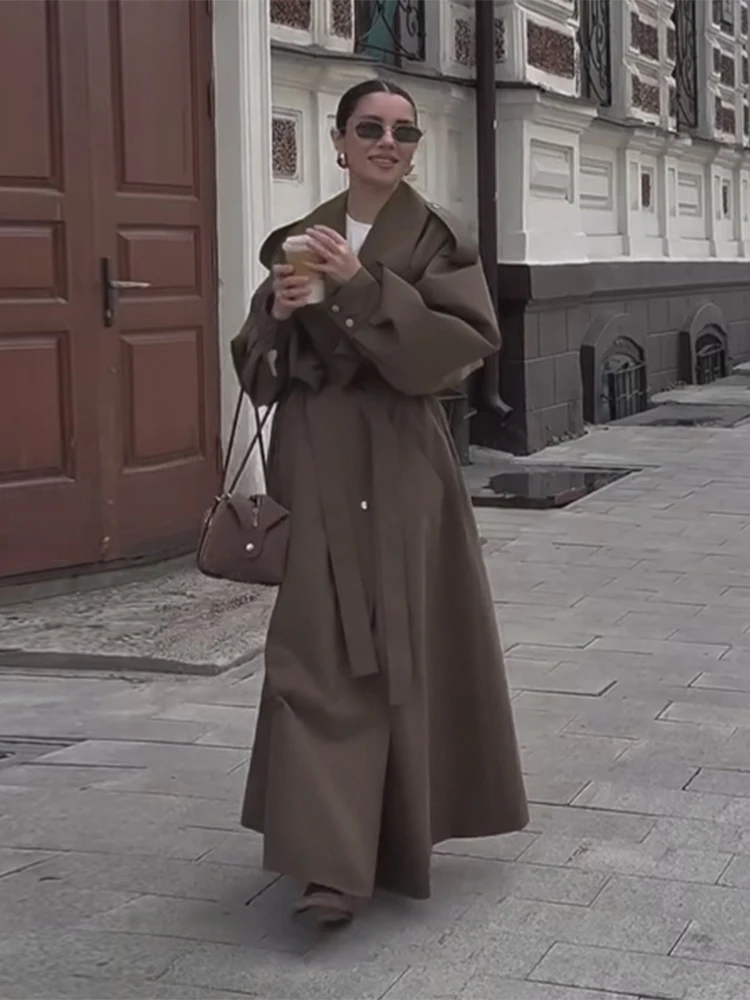 Damen-Trenchcoat mit Schnürung und Umlegekragen, lange Ärmel, Taschen, einfarbig, High-Street-Stil, Frühjahr/Herbst 2026, modische Damen-Oberbekleidung
