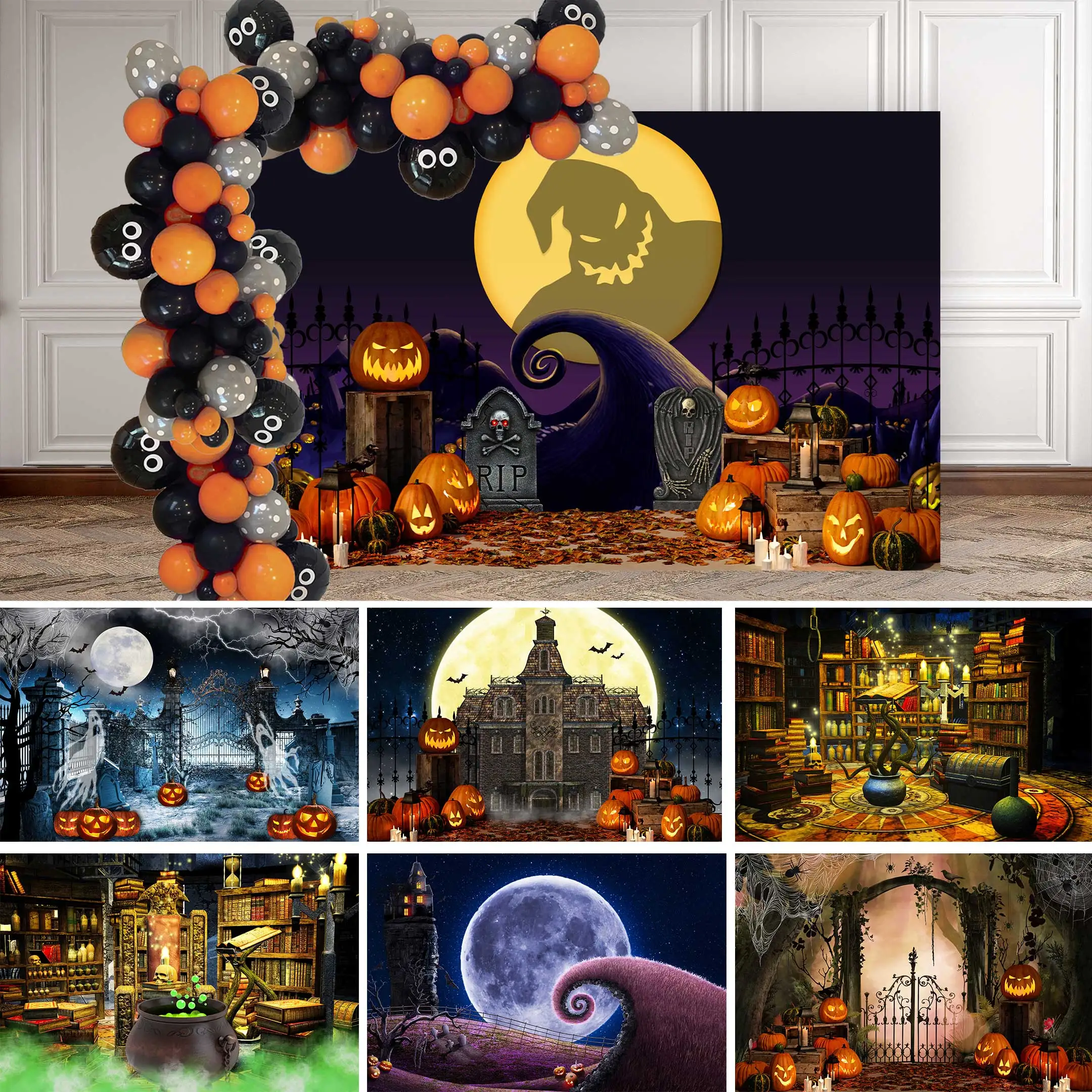 NeoBack Halloween Party Backdrop Baby Autumn Pumpkin Background Castle Skull Moon Photography Decor Photo Studio Phorocall