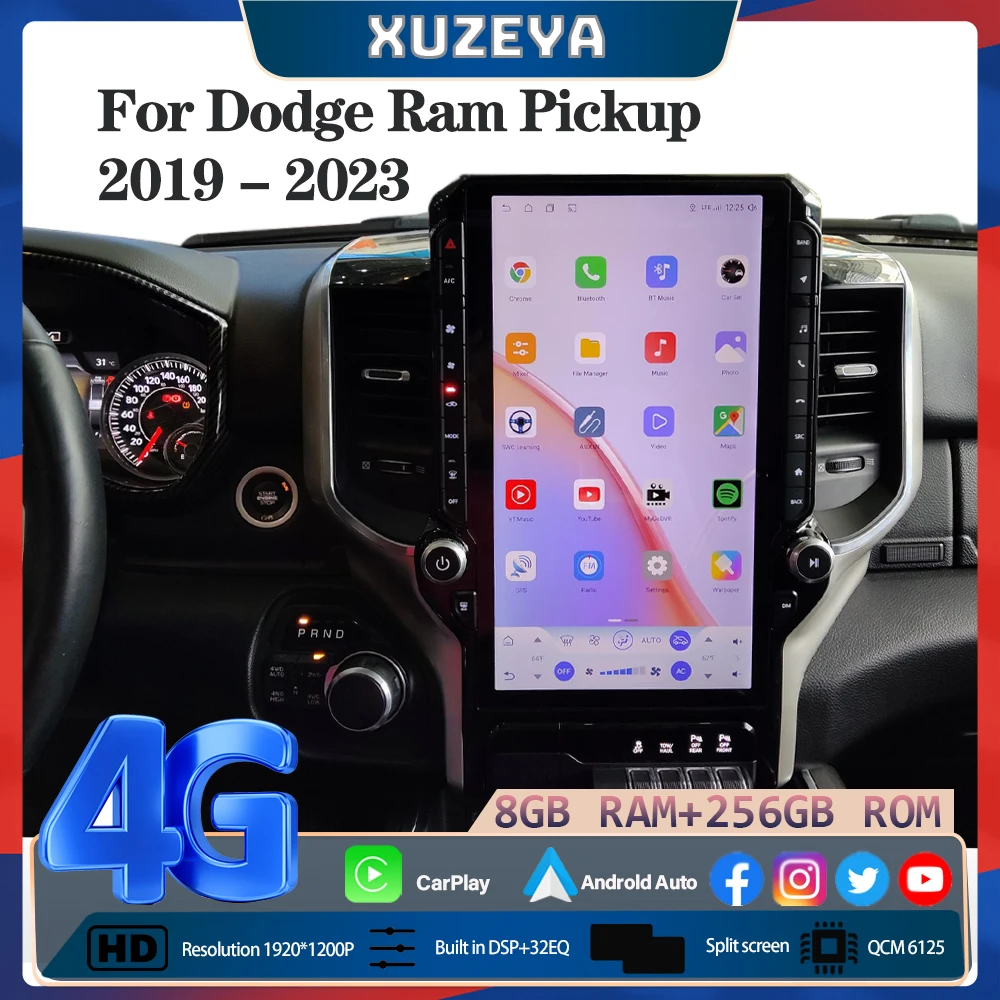 14.8 inch Android Car Multimedia Video Player For Dodge Ram Pickup 2019 - 2023 GPS Navigation Radio Carplay 4G WiFi 360 Upgrad