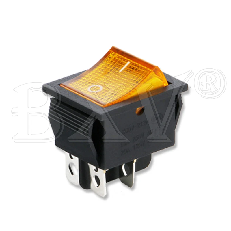5PCS KCD4-202 4Pin Power Switch With Light 25x31mm 20A 125VAC 16A 250VAC Rocker Switch 25x31 25*31 New