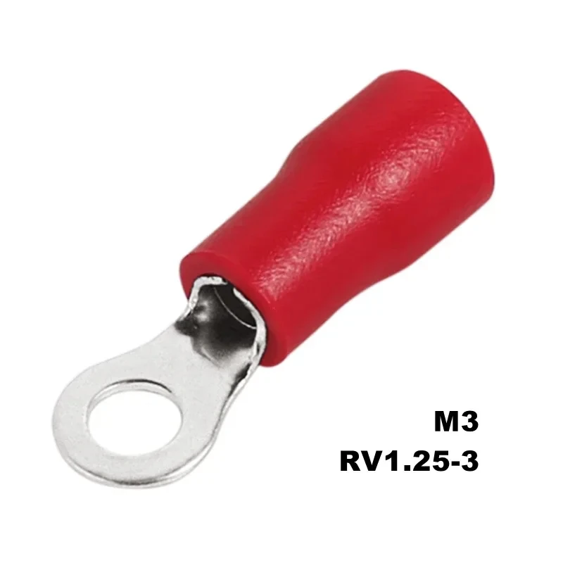 10/50/100 Stück Rv1.25 M3M4M5M6M8 Elektrische Ring-Crimp-Drahtverbinder Isolierte Verdrahtungsklemmen 22-16AWG Rot