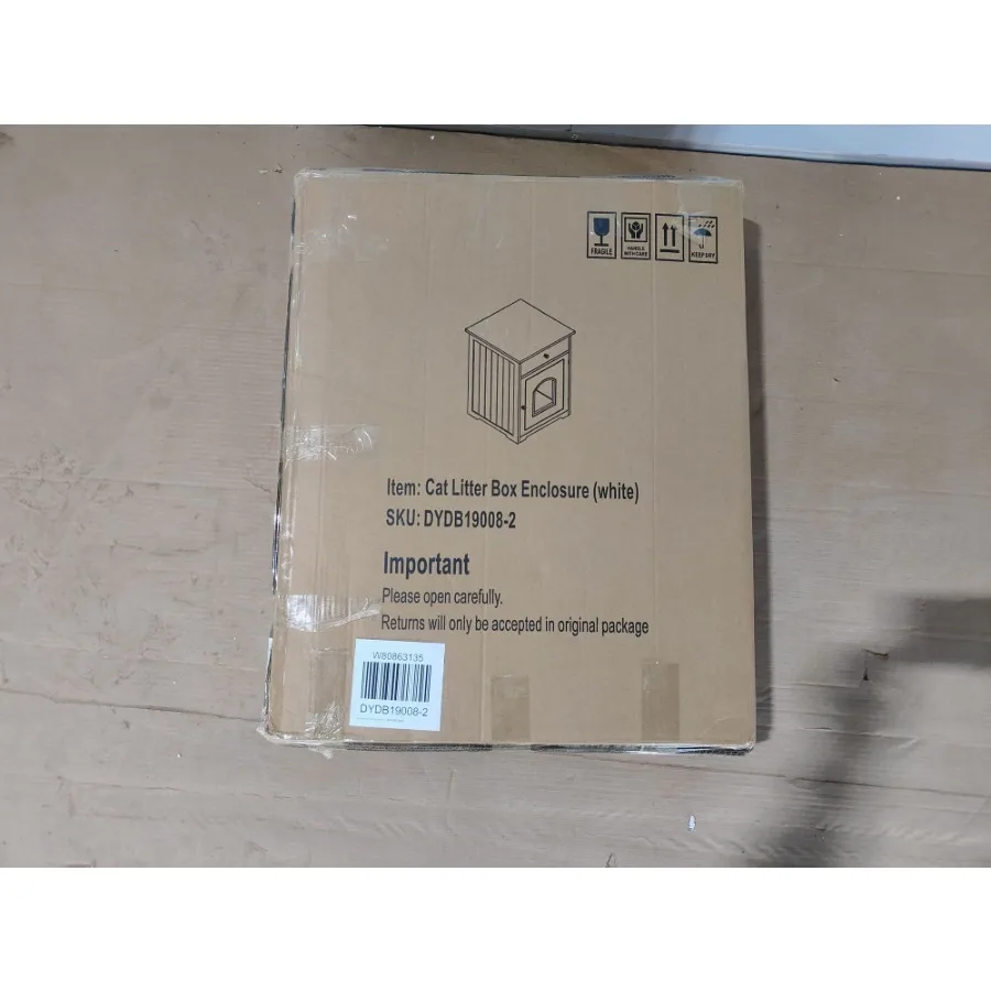 صندوق فضلات القطط الخشبي لمنزل الحيوانات الأليفة مع درج طاولة جانبية داخلية للحيوانات الأليفة ومنضدة منزلية للقطط باللون الأبيض