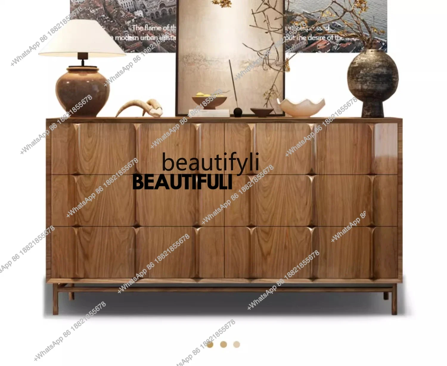ss8350 Medieval solid wood chest high-end villa living room French retro wabi-sabi wind edge, master bedroom with more bedside c