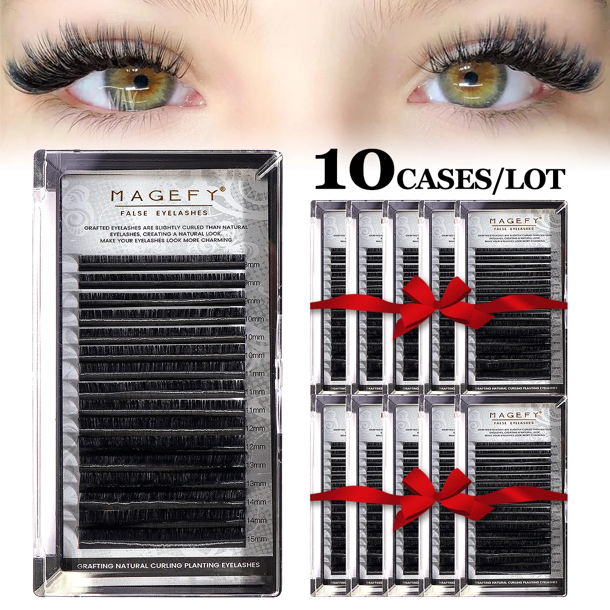

MAGEFY 10 Boxes 8-15mm Single Individual Eyelashes Slim Lightweight Regular Lash Extension Natural Lash Eye Makeup Beauty
