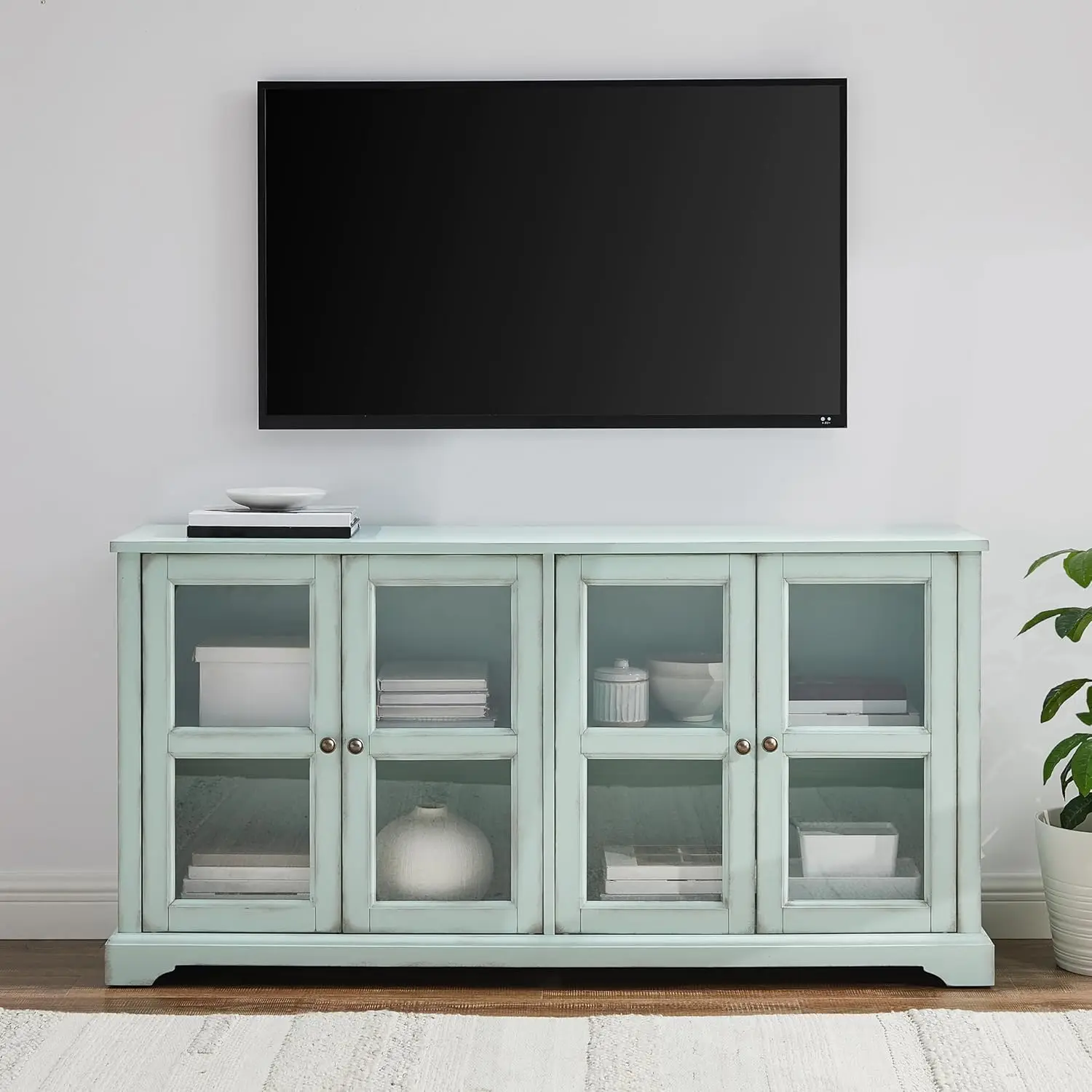 Holbrook Glass Door Sideboard, Distressed Seafoam Blue