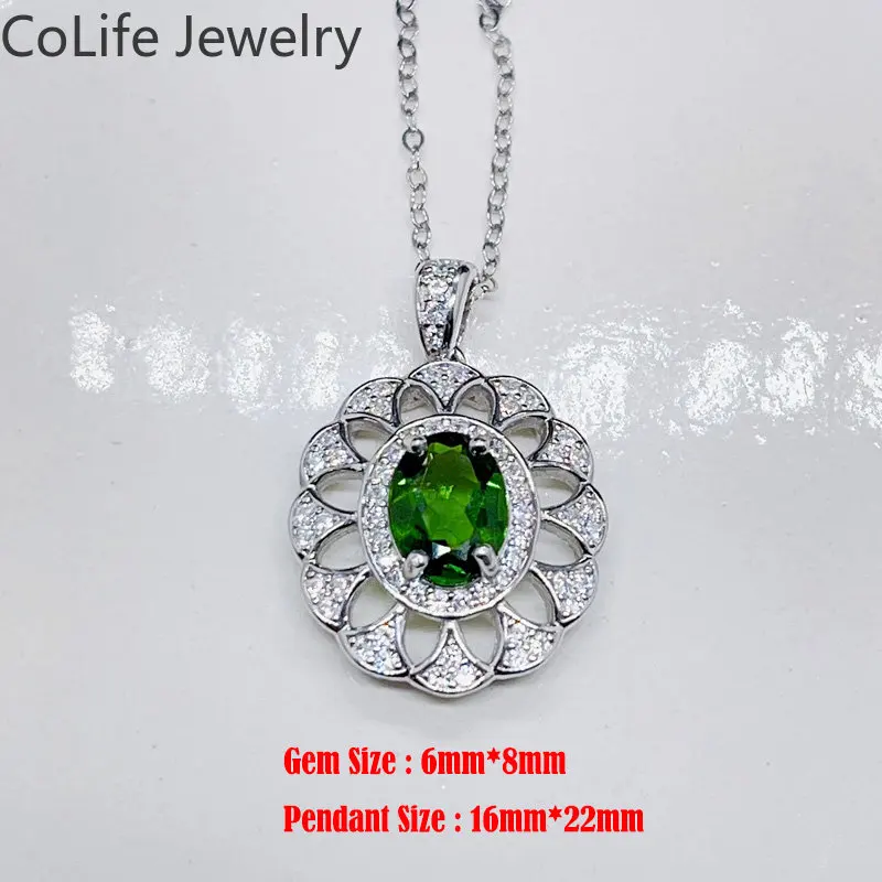 1ct natural chrome diopside necklace pendant for office woman 925 silver diopside pendant with gold plating girlfriend gift