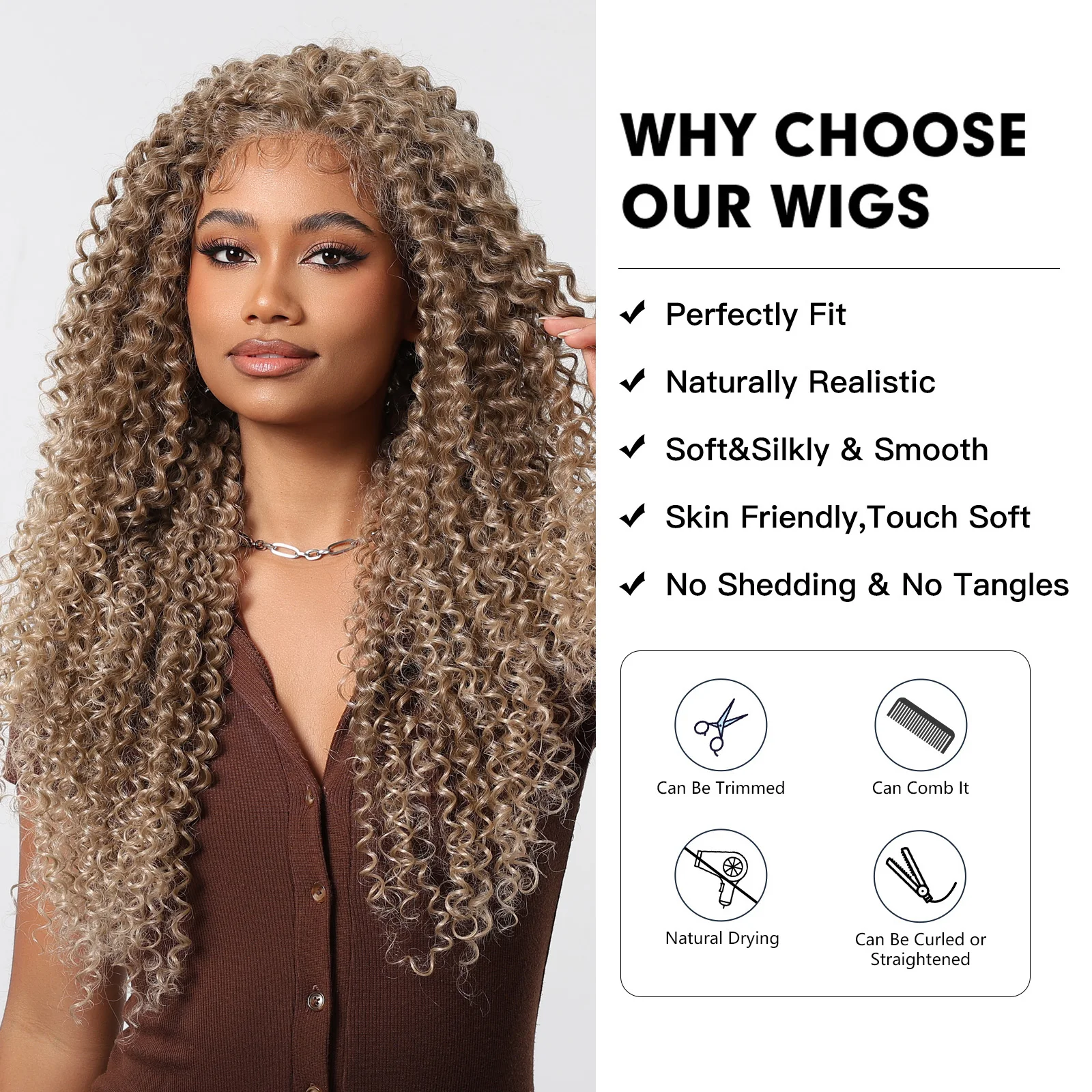 ELEMENT 13*6 Lace Front Synthetic Wigs Afro Curly Wavy Mixed Brown Blonde Daily Party Wig for Women Ladies Natural Daily Use