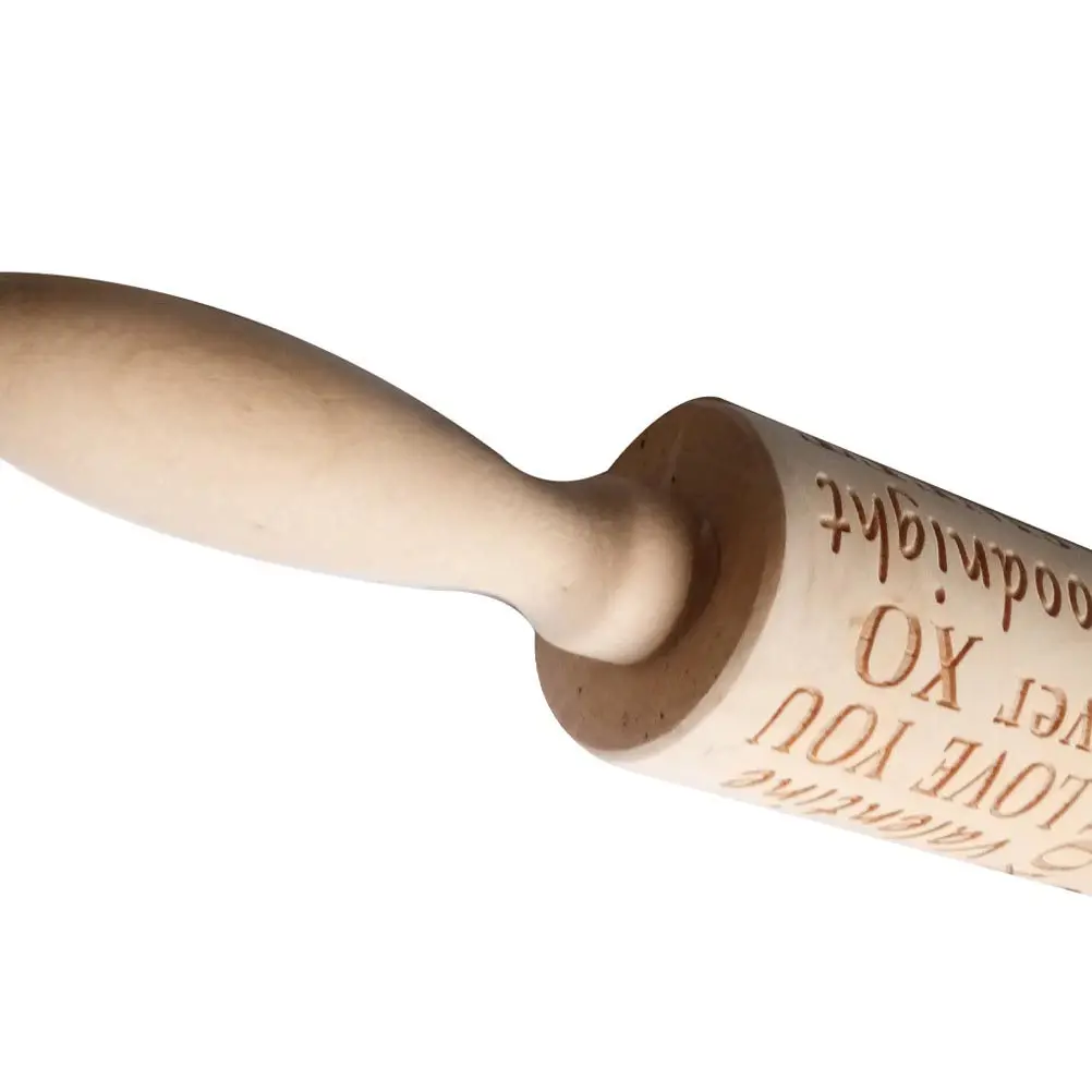 Wooden Rolling Pin Creative Engraved Pattern Comfortable Grip Non Slip for Baking Pizza Cookie Dough Pastry Fondant Home Use