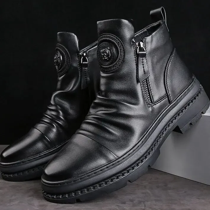 Male Shoes With Zip Casual High Cut Men\'s Boots Low Price Sale Original Deals Footwear Trendy 2025 Quality Offer In Promotion