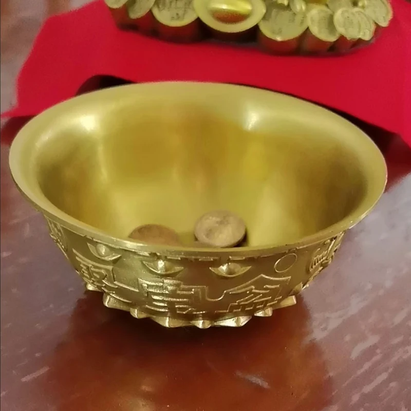 Creative Copper Basin Pattern Cornucopia Ornaments Decoration, Home Living Room Shop Opening for Buddha Supplies Decor Bowl, 1Pc