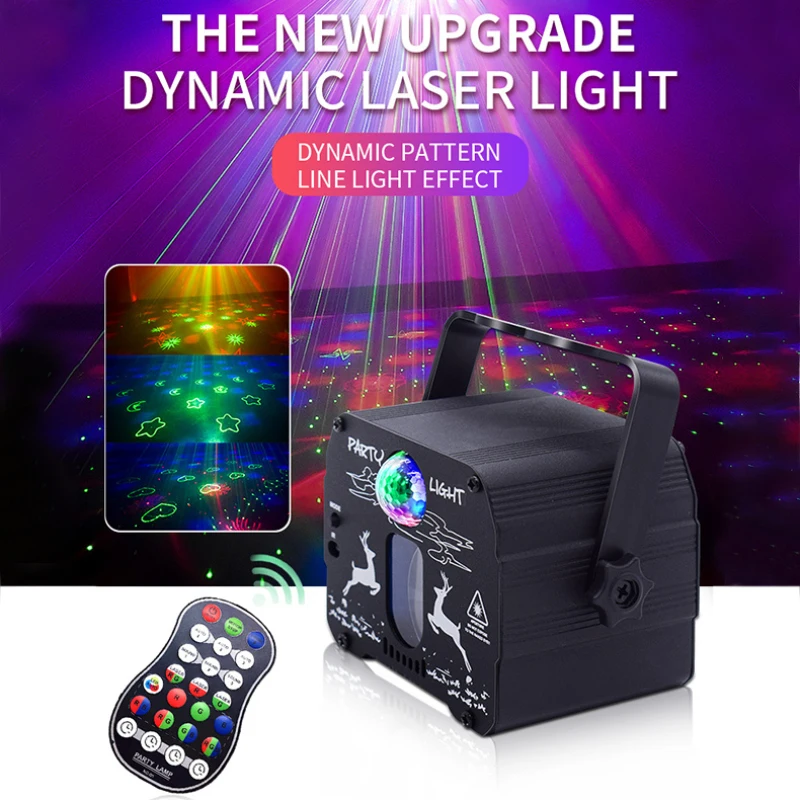 Proyector de aluminio portátil con Control remoto de sonido, productos inteligentes brillantes, Mini luz de discoteca Rgb, luces láser, control remoto Ir