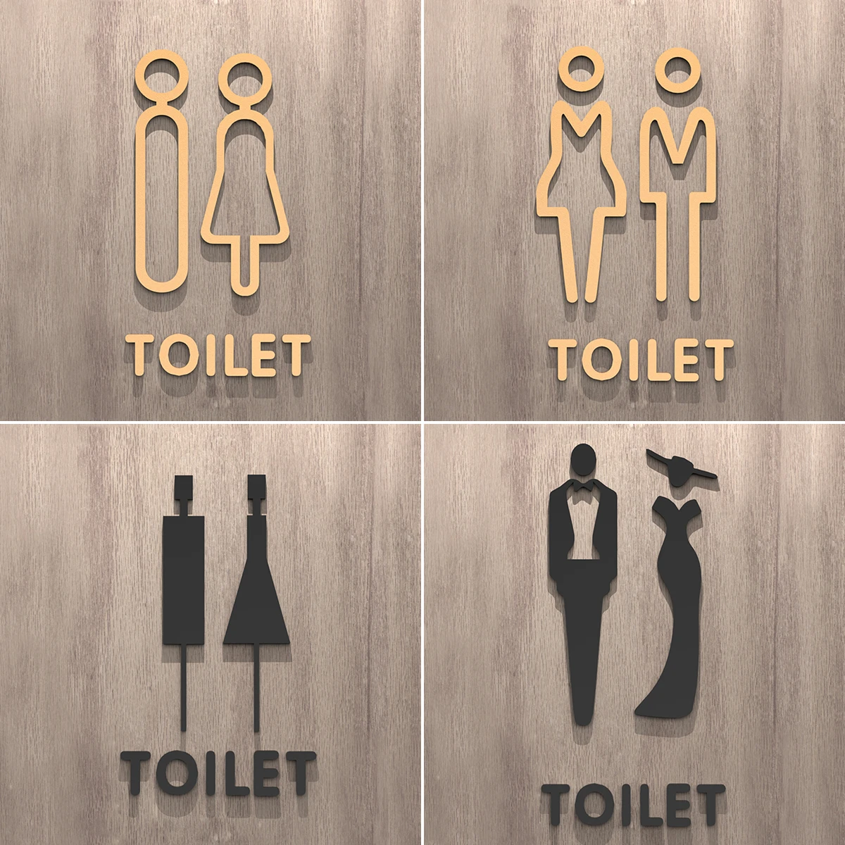 Black Gold Color Toilet Sign Plate Acrylic 3D Wash Room Door Wall Label Sticker Wc Holder Signage Board Art Hotel Home Decor