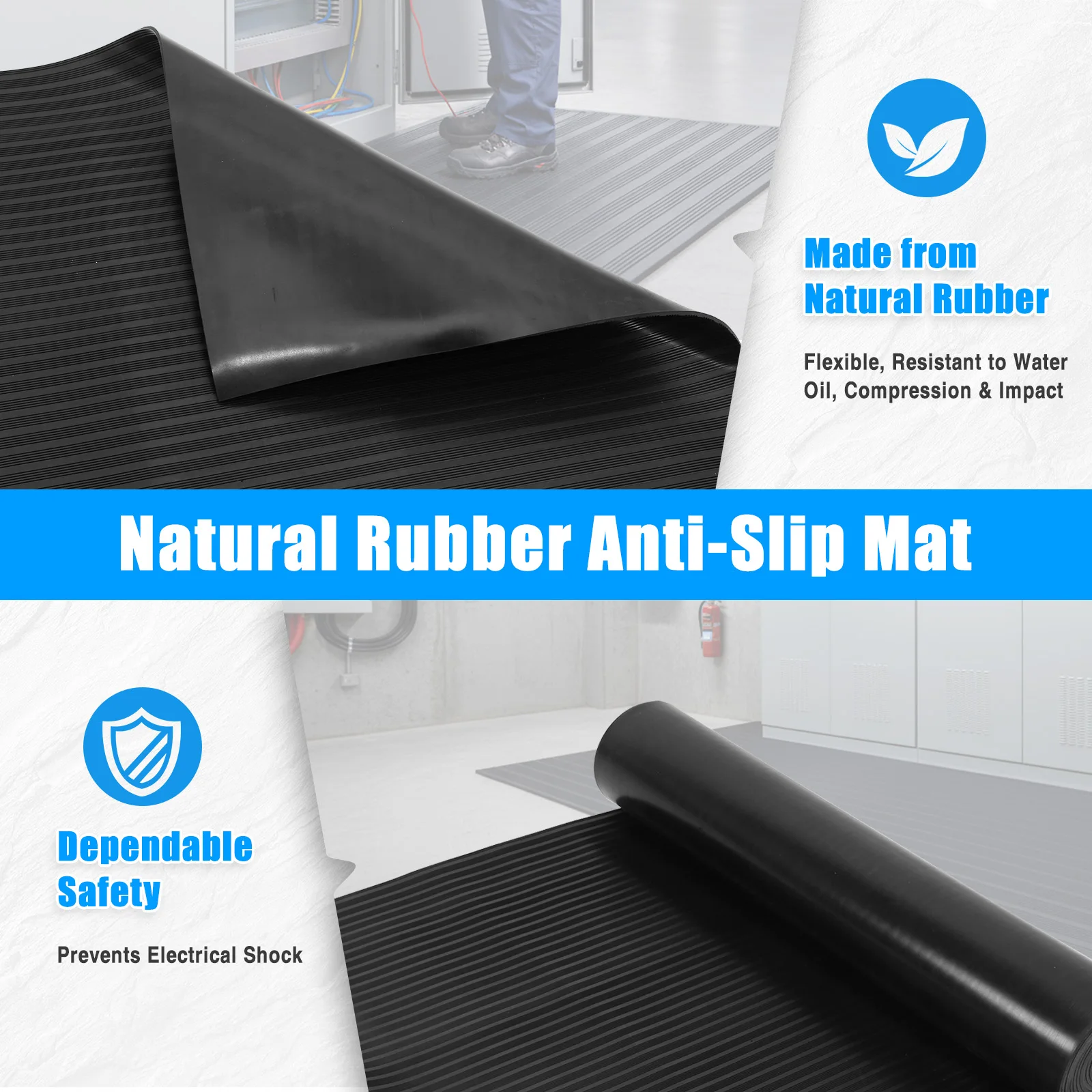 Tapis de sécurité électrique isolé, protection électrique portable de 16,4 pieds, 10KV, antidérapant, résistant à la chaleur, pour la construction et les chantier