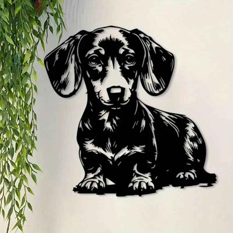 1pc Vintage Dachshund Metal Wall Art - Rust-Proof Iron Dog Sculpture, Retro Black & White Design, Cute Gift for Kids Room Playro
