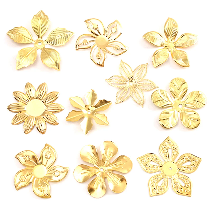 50Pcs/Set Vintage Metal Flower Filigree Slice Charms Jewelry DIY Craft Findings