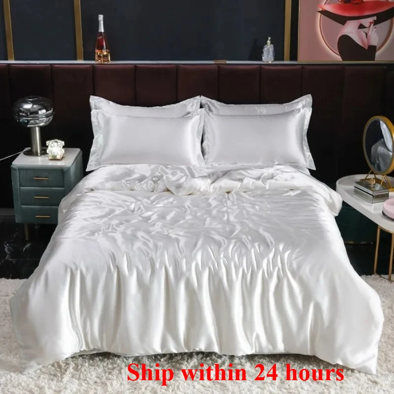 

2025 new summer double-sided ice silk 4-piece set simple bedding soft silky single quilt cover dormitory three-piece set