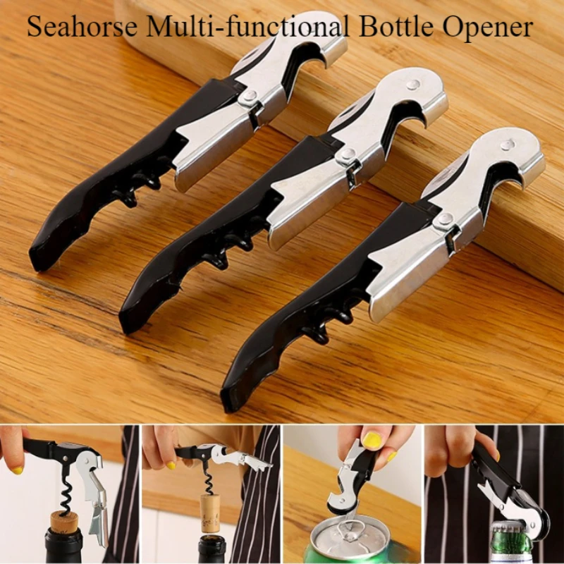 Red WineBottle OpenerMulti-functional Beer and Wine Bottle OpenerStainless Steel Sea Horse KnifePliers Portable and EasyTo Carry