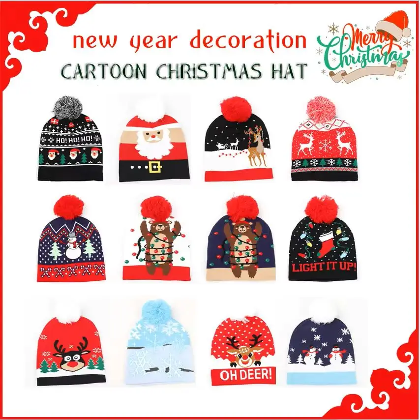 Niedliche Cartoon-Weihnachtsmütze, Farbe Winter, warme Strickmütze, Weihnachtsgeschenk für Kinder/Erwachsene, Weihnachten, Neujahr, Party-Dekorationen