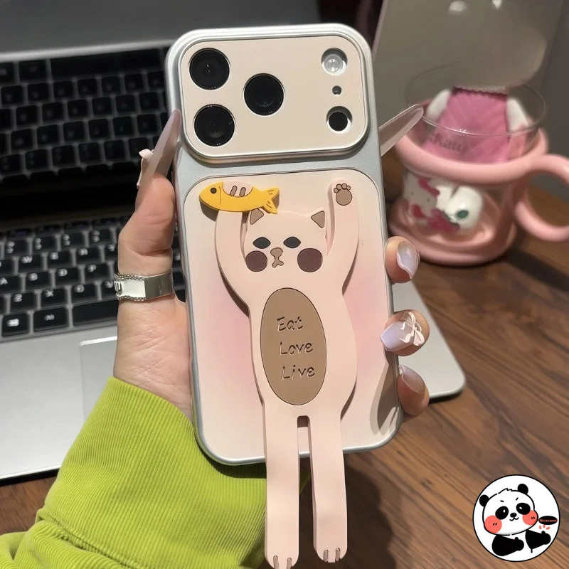 Cute Cat Holder Phone Case For Samsung Galaxy A07 A06 M06 F06 A05S M05 A04S A04E A03 Core A03S A02S M02S F02S PU Leather Cover