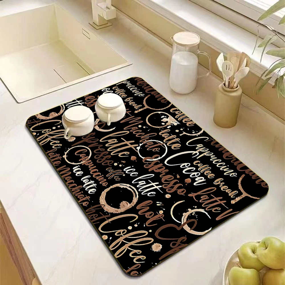 Coffee Themed Chalkboard Retro Kitchen Drying Mat Non-slip Quick Dry Super Durable Mat Specialized Pad for Home Coffee Station