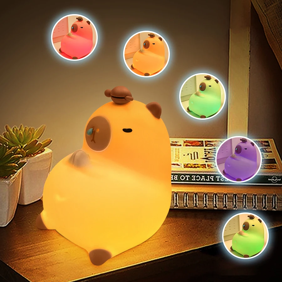 Cute Cartoon Capybara Silicone LED Night Light USB Rechargeable Timing Dimming Sleep Night Lamp Children Room Decor RGB Warm