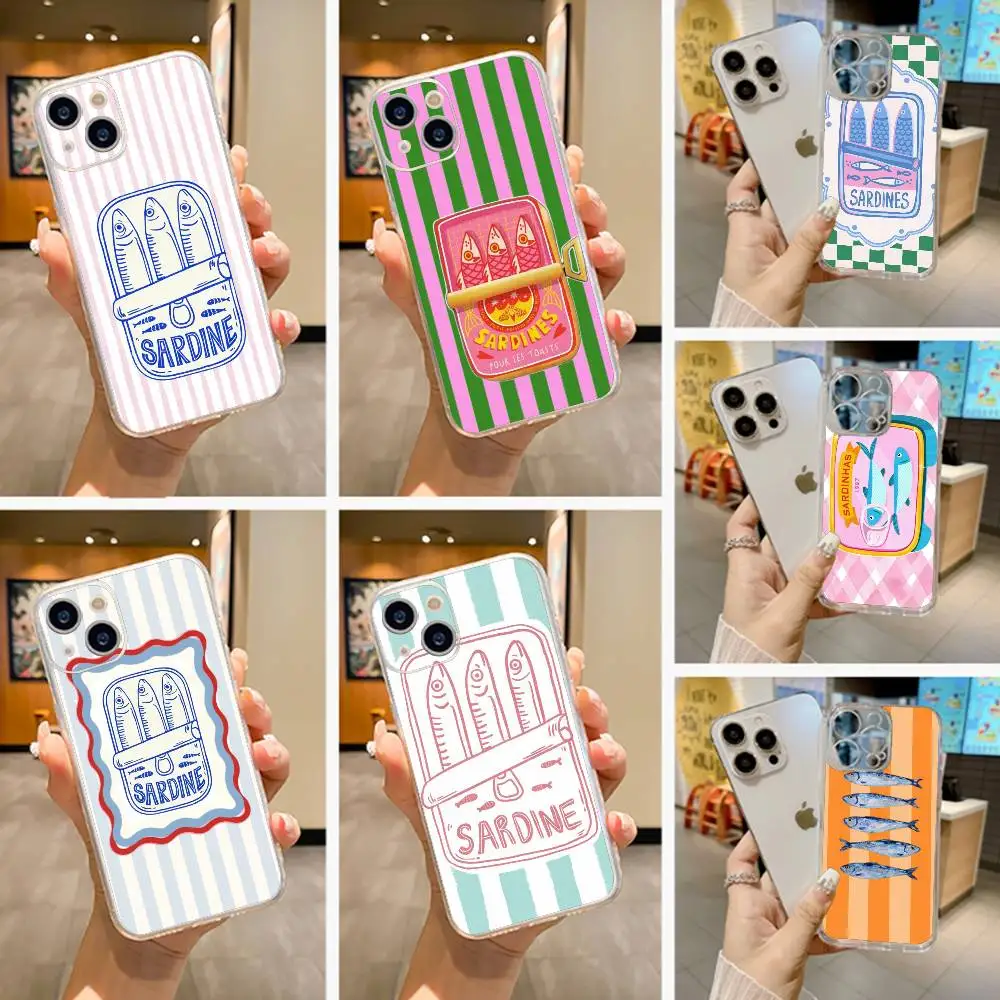 

Funny Sardine Can Retro Striped Phone Case For iPhone 17 16 15 14 13 12 11 Mini Pro Max Plus Transparent Cover